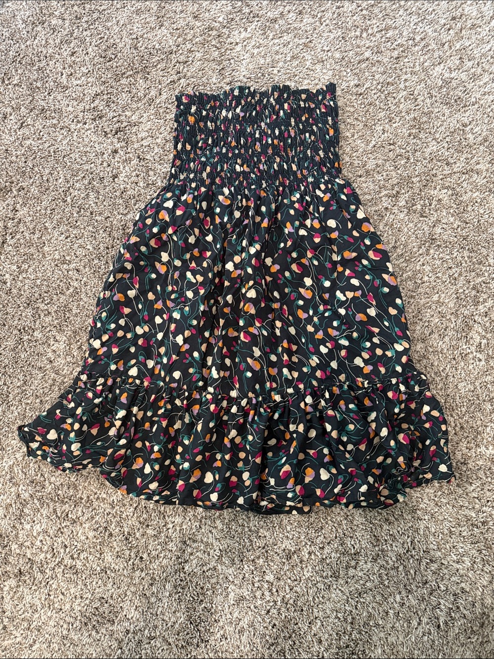 Moda International Black Strapless Smocked Dress with Multicolor Floral Print